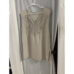 Marina Gigli Tan Linen Made In Italy Pleated Front Tunic Top Sz L